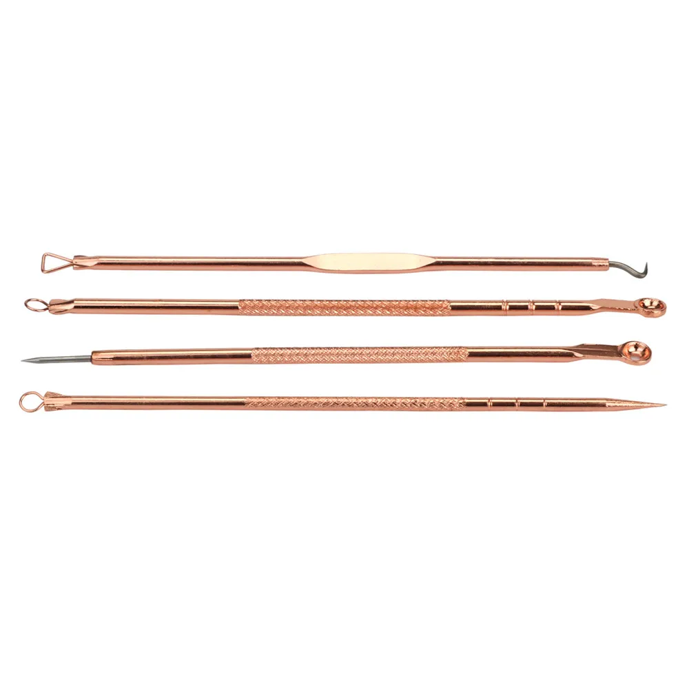 4Pcs/Set Pimple Blemish Blackhead Extractor Rose Gold Black Dots Cleaner Acne Blemish Remover Needles Set Pore Cleanser Tool 108