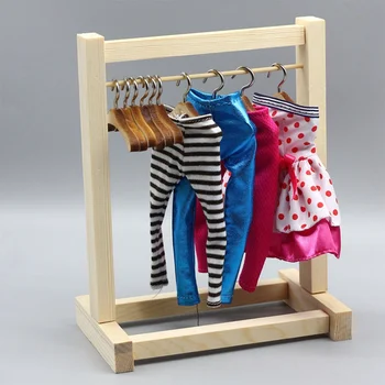

Children Doll Furniture Accessories Wooden Clothes Shelf And Clothes Hanger Toys For Kids Girls