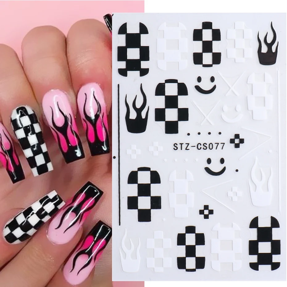 Coffee Pull Flower Heart Nail Stickers Brown Abstract Face Smile Leaf Checkerboard Slider French Tips 3D Manicure NLSTZ-CS078 nail stickers nail art decoration nail decals flower stickers