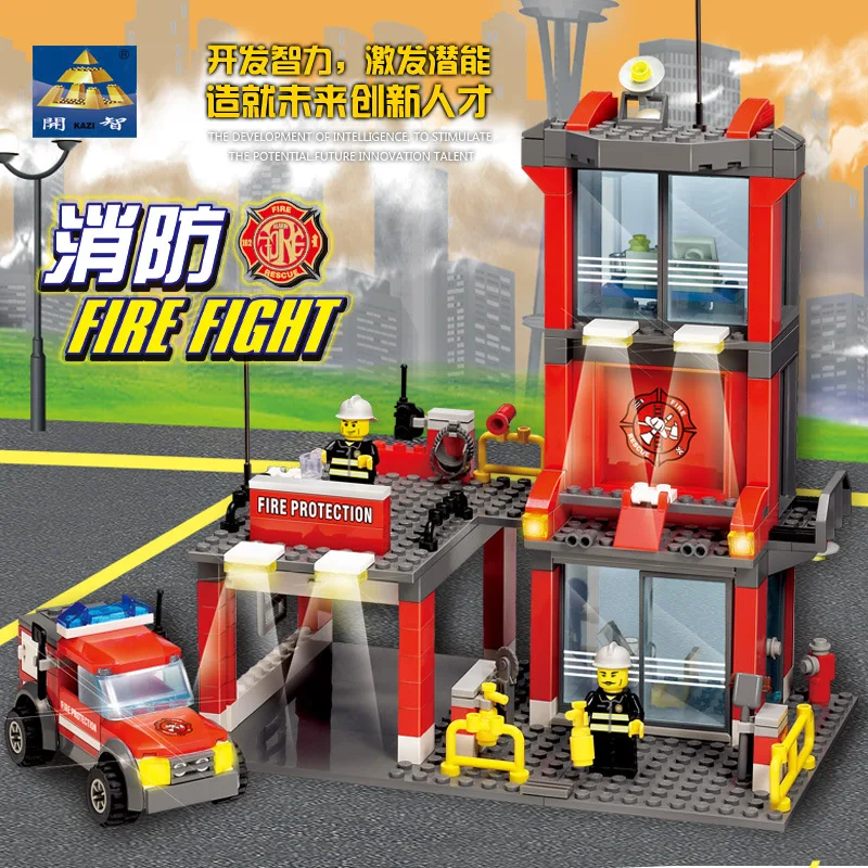

KAZI Building Blocks 8052 Assembled Toys City Fire Department Series Educational Children 6-10-Year-Old DIY Building Blocks