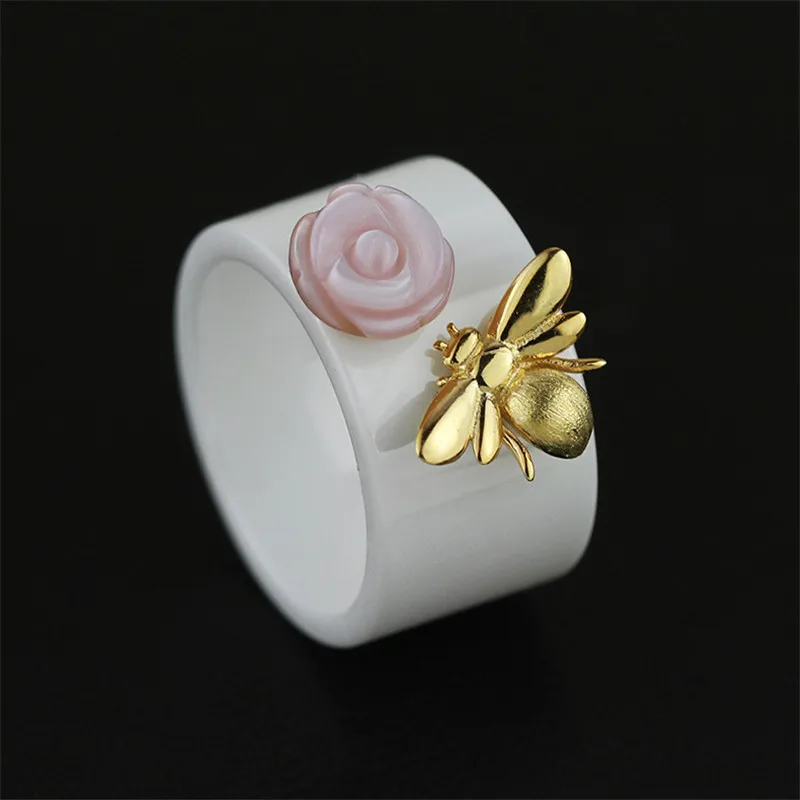 

Ring Silver 925 Women Bee Ring Ceramic Silver 925 Jewelry Rings Female