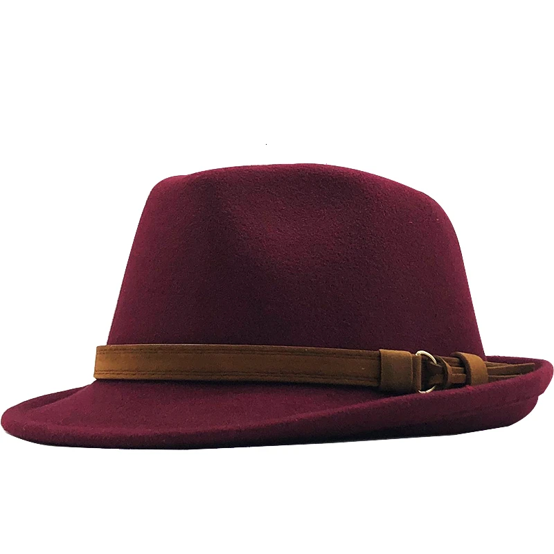 Wool Fedora Hat For Women Men Winter Autumn Elegant Lady Gangster Trilby Felt Homburg Church Jazz Hat 55-58CM adjustable