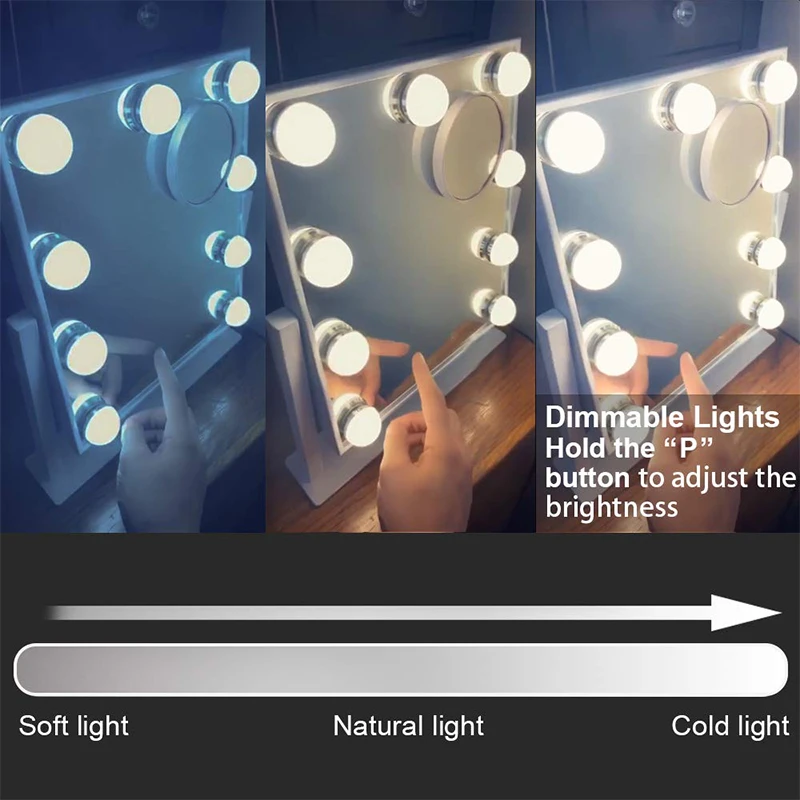 Зеркало для макияжа регулируемое с сенсорным экраном и увеличением 1x 10x|Зеркала