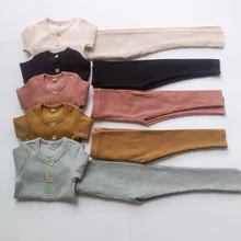 Осенний детский вязаный однобортный домашний костюм из двух предметов с рисунком ямы однотонные топы с длинными рукавами для маленьких мальчиков и девочек+ леггинсы, комплект