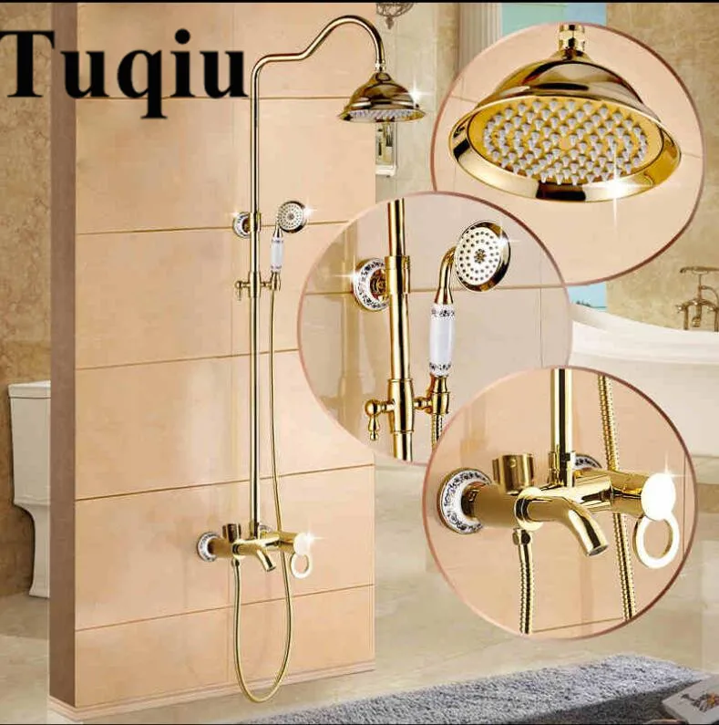 style 2 Vidric, европейский стиль, роскошный смеситель для ванны и душа, латунный, золотой, настенный, смеситель для душа, набор с дождевой насадкой для душа - Цвет: style 2