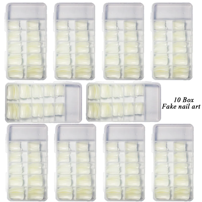 

100 Pcs 10 box Acrylic Fake Nail Oval Professional Full Cover Fasle Nail Art Fingernail Full Color Card Polish Displayed Board