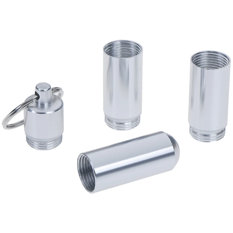 1Pc 4 Grids Waterproof Aluminum Keychain Medicine Box Pill Box Case Bottle Drug Holder Container Health Care