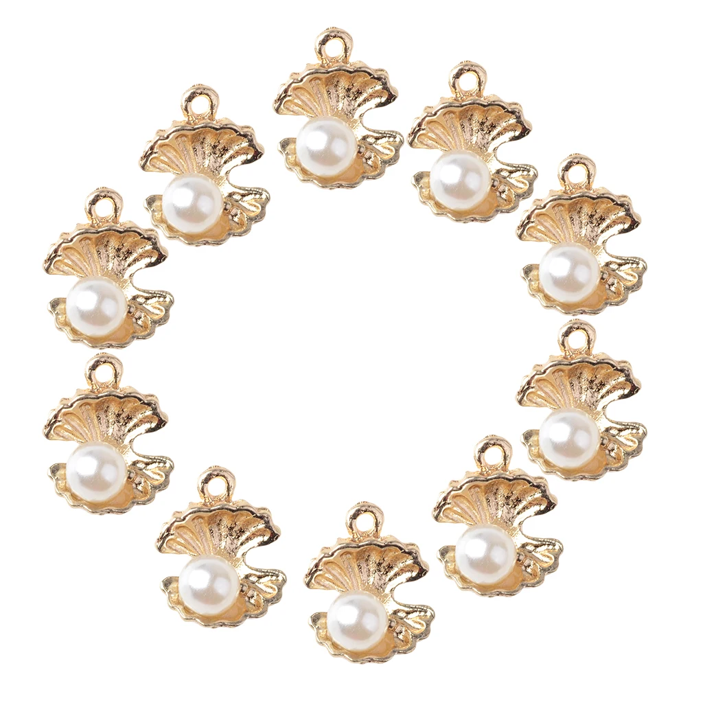 10pieces Bail Design Fashion Alloy Pearl Shell Charms Jewelry Making Pendant DIY Craft Accessory Gold 13X16mm