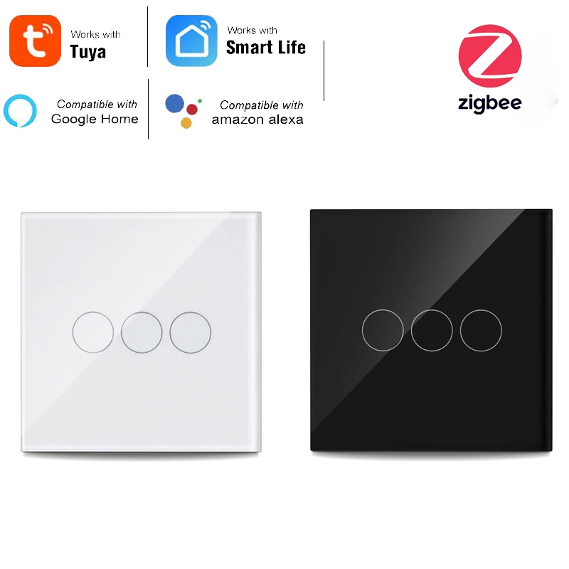 Interruptor inteligente Tuya Zigbee con Panel de vidrio, estándar de la UE, interruptor de luz táctil, Control remoto por aplicación con Alexa y Google Home
