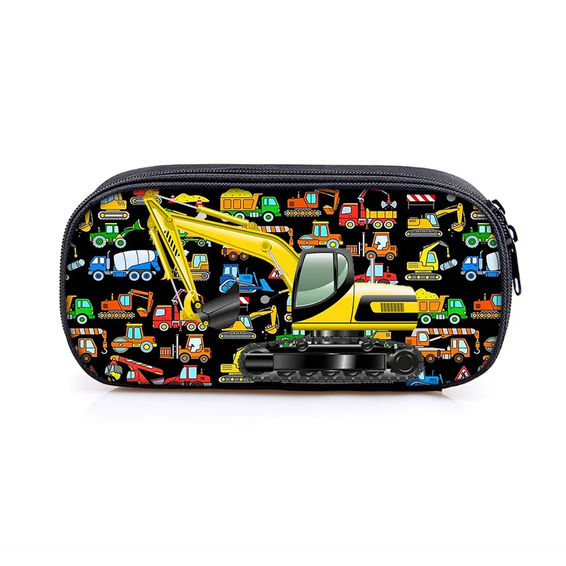 Cartoon Fire Truck Excavator Crane Cosmetic Case Pencil Bag Kids Stationary Bag Engineering Vehicle Pencil Box School Supplies 2