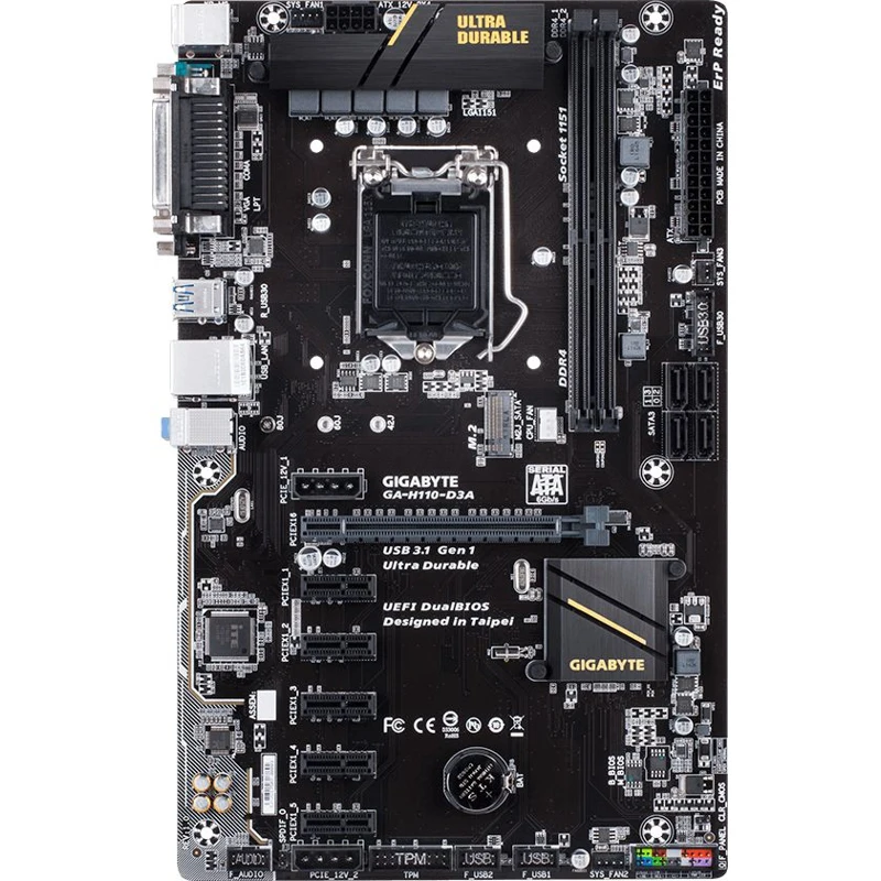 Материнская плата Gigabyte GA-H110-D3A Soc-1151 Intel H110 2xDDR4 ATX AC`97 8ch(7.1) GbLAN+VGA
