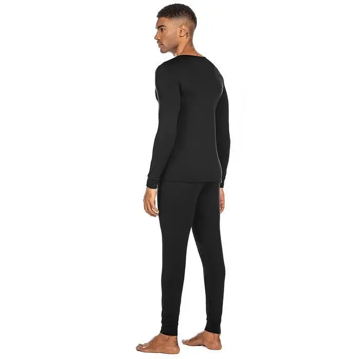 Ekouaer Men Nightwear Pajamas O-Neck Long Sleeve Solid Pullover Button Tops Full Length Pants Pajama Set Autumn Winter Sleepwear