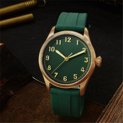Бронзовые водонепроницаемые часы для дайвинга с сапфировым кристаллом в нижней части, Супер Светящиеся Классические Стильные военные часы в стиле ретро - Цвет: Green no logo