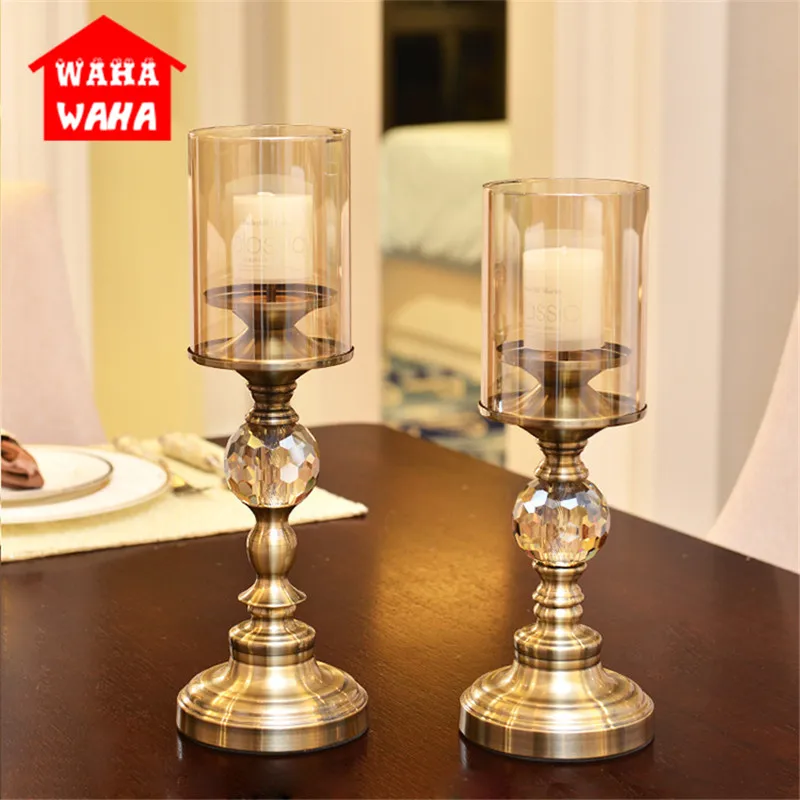 

Crystal Candle Holders Gold with Clear Glass Lampshade Single Tea Light Holder Home Decoration Restaurant Supplies Wedding Decor