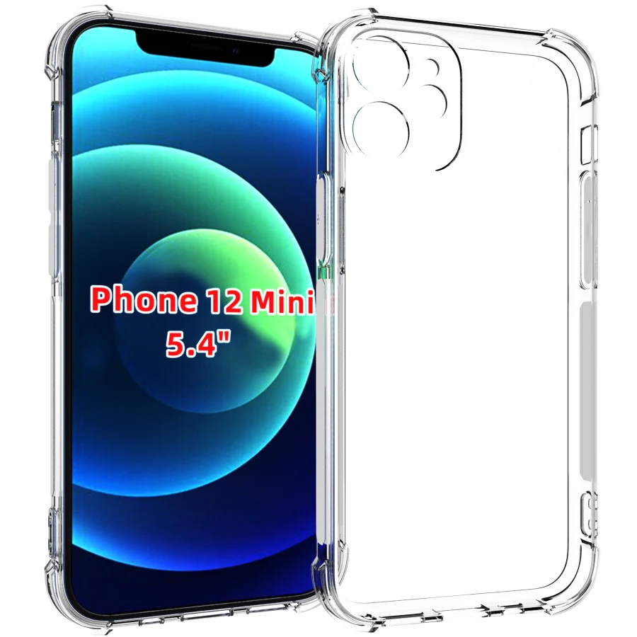 

100PCS/LOT,Crystal Clear Anti-slip Anti-Scratch Shockproof Durable Flexible TPU transparent Case Cover for iPhone 12 Mini 5.4"