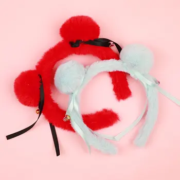 

DUOJIAOYAN Nezha Creative Kids Headband Ball Bell Hair Band Headwear For Children Fluffy Ribbon Hair Accessories Nezha