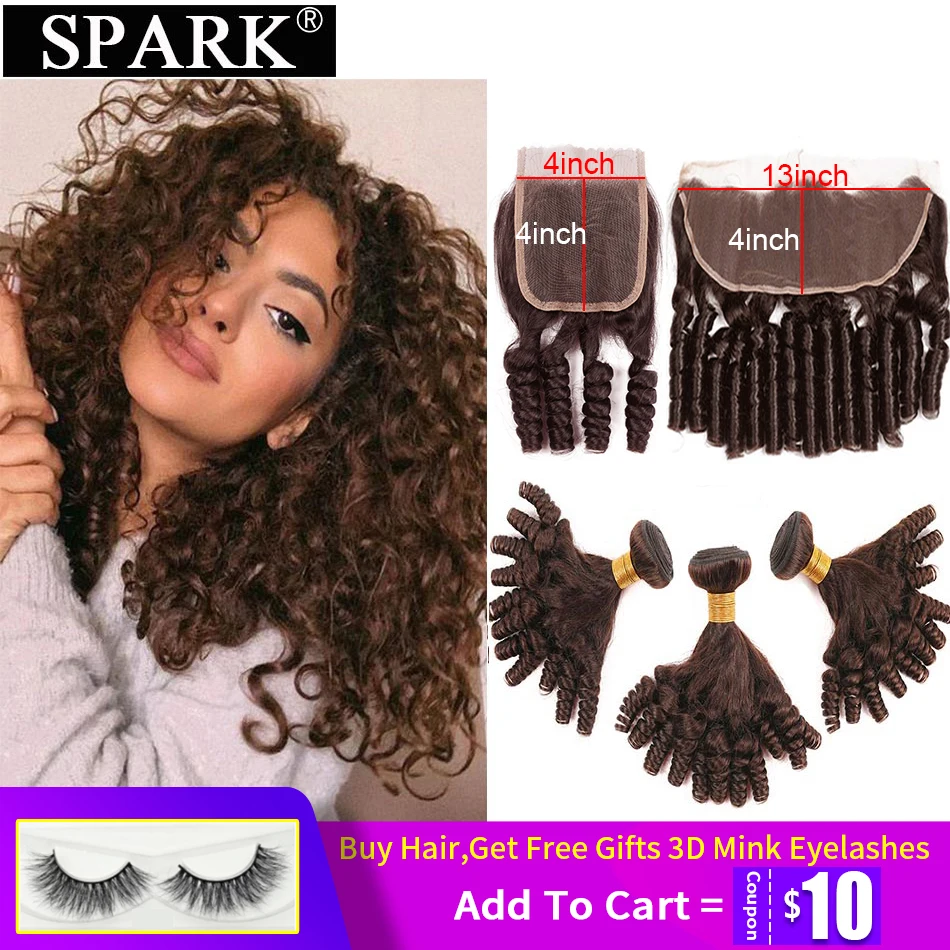 

Spark Human Hair Brazilian Funmi Loose Bouncy Curly Human Hair Weave Bundles 3 Bundles with Closure Remy Human Hair Closure