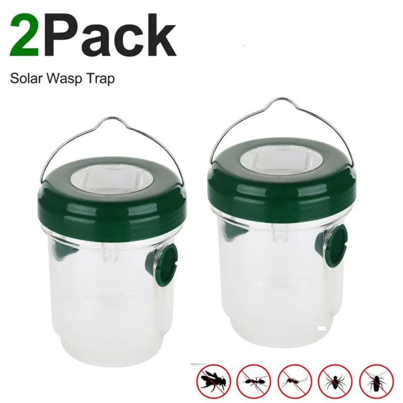 

2PCS Reusable Solar Powered Fly Trap with Ultraviolet Light for Trapping Bees, Wasps, Hornets, Bugs in Home Garden Outdoor