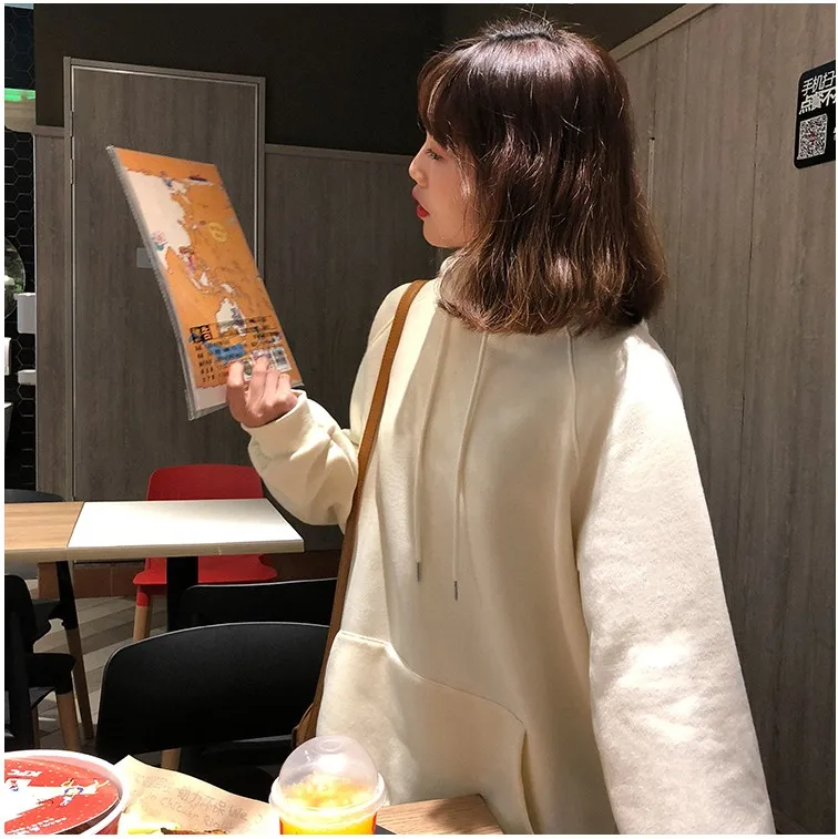 9 цветов осень зима Harajuku женские толстовки свободный однотонный пуловер с длинными рукавами теплые женские толстовки с капюшоном YT50172