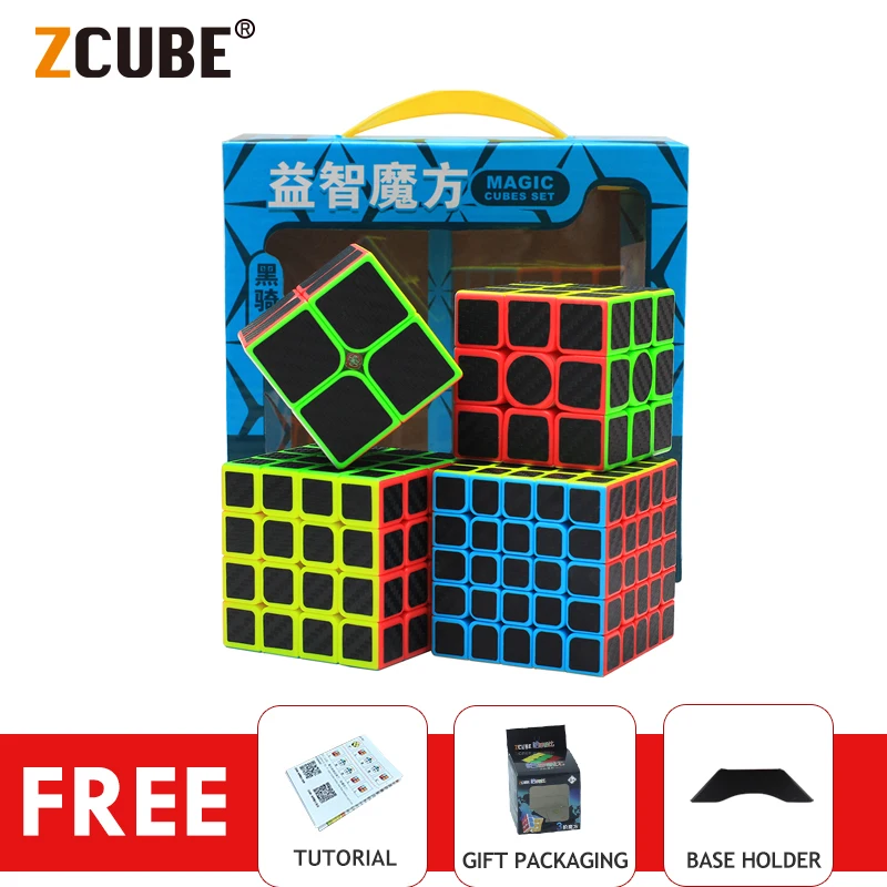 Z-Cube 4 PCS Magic Cube Set 2x2 3x3x3 4x4x4 5x5x5 Carbon fiber sticker Puzzle 