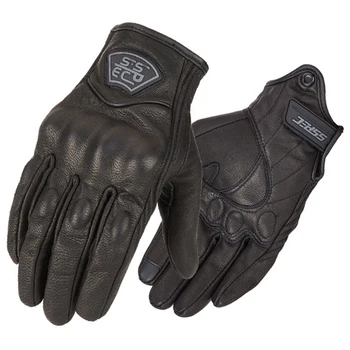 

Black Real Leather Vintage Retro Motorcycle Gloves Full Finger Motorbike Gloves Men Motocross Touch Screen Biker Moto Gloves