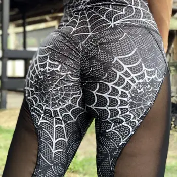 

New Hotsale Dark Web Leggings Workout Pleated Women Fitness Spider Print Leggings High Waist Elastic Wrinkled Sportwear Clothes