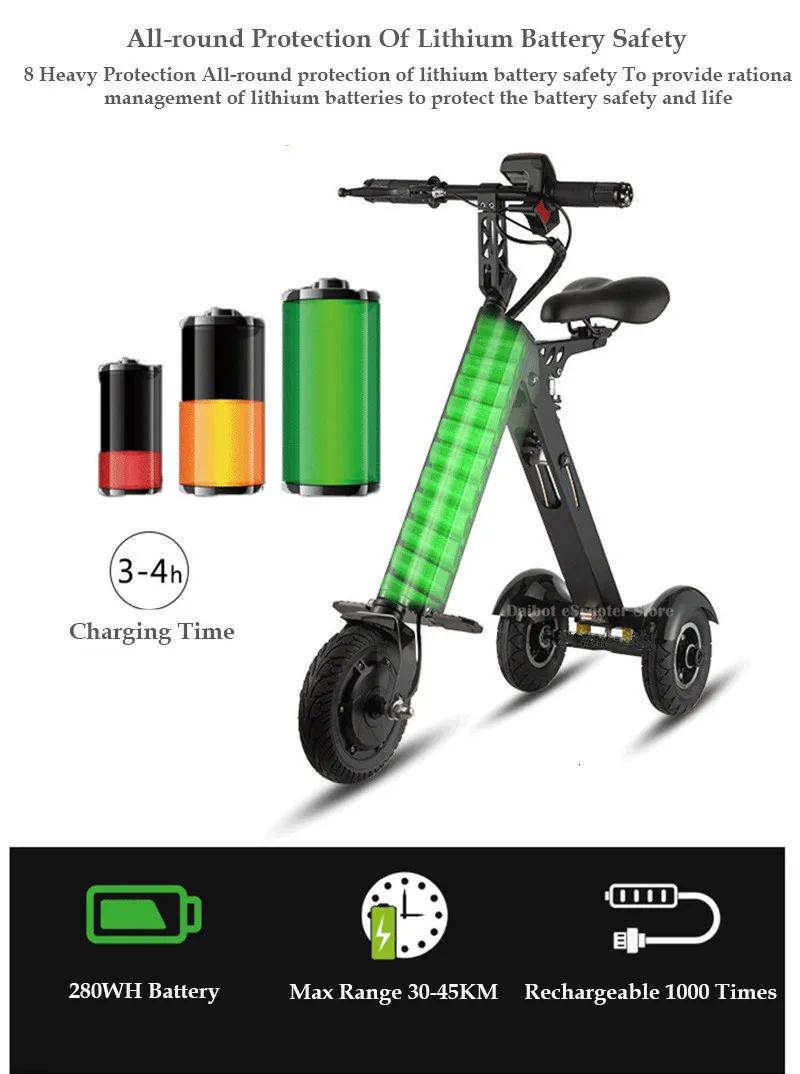 Складная три колеса электрический скутер двухколесные электрические скутеры с 8 ''250 Вт 36В тормозной Портативный электрические велосипеды для взрослых с двойной амортизатор