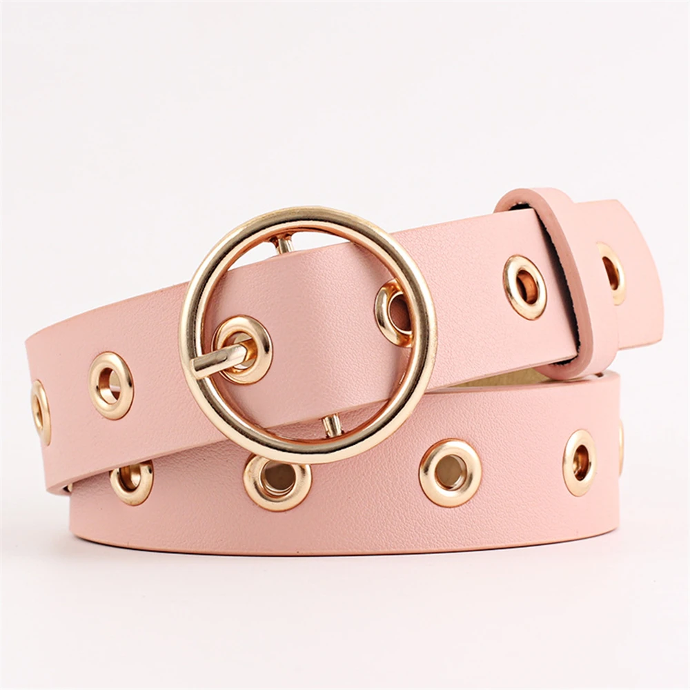 RAINIE SEAN Women Belt Round Buckle Fashion Leather Belt for Women Black Pink White Blue Red Ladies Accessories Belts