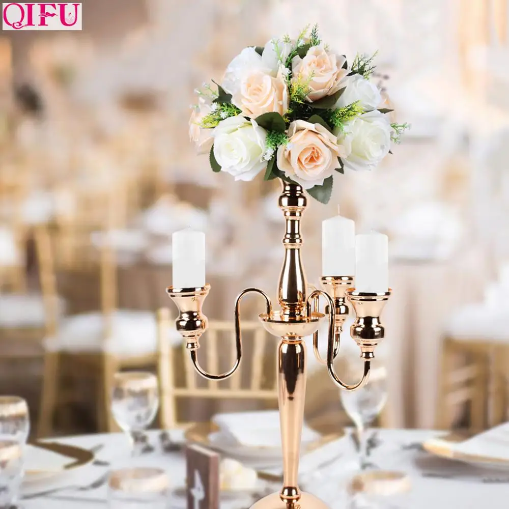 

QIFU Metal Candlestick Candle Holder Wedding Centerpieces Event Flower Vases Stands Wedding Table Decoration Candelabra