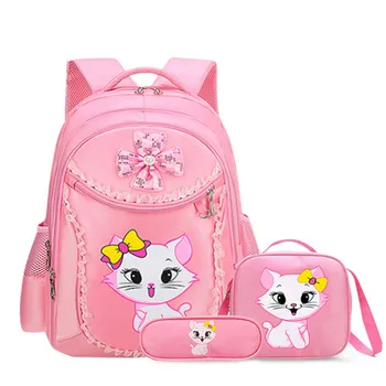 

2019 3pcs/set Pink Schoolbag Cute Children School Bags Girls Cartoon Cat Kids Backpack Child School Backpack School Bags