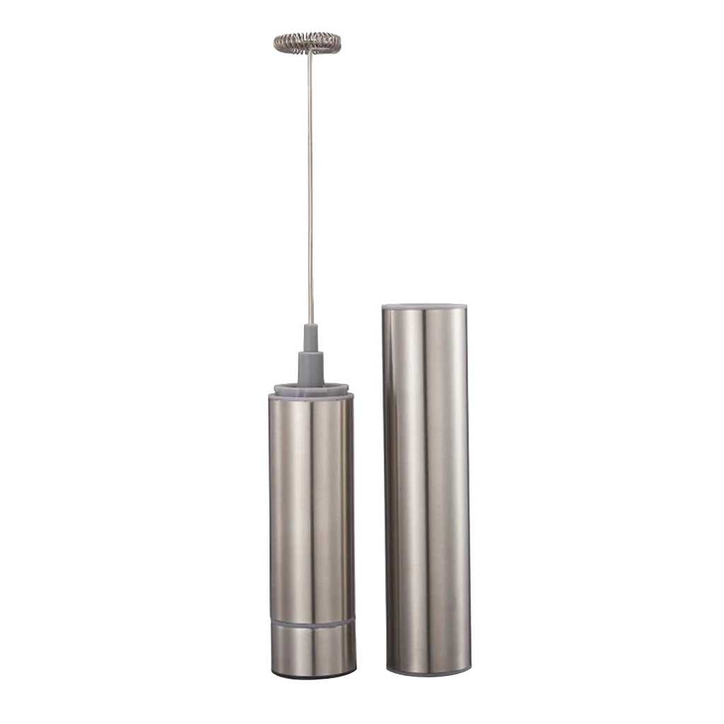 Electric Stainless Milk Frother with Single Spring Whisk Head & Storage Tube