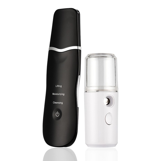 Ion Skin Scrubber Cleaner Face Lift Peeling Extractor Pore Deep Beauty Device + Facial Steamer Sprayer Acne Removal
