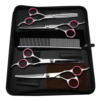 

5pcs 7inch Multifunctional Stainless Steel Durable Professional Hair Cutting Grooming Tool Edge Sharping Pet Scissors Kit