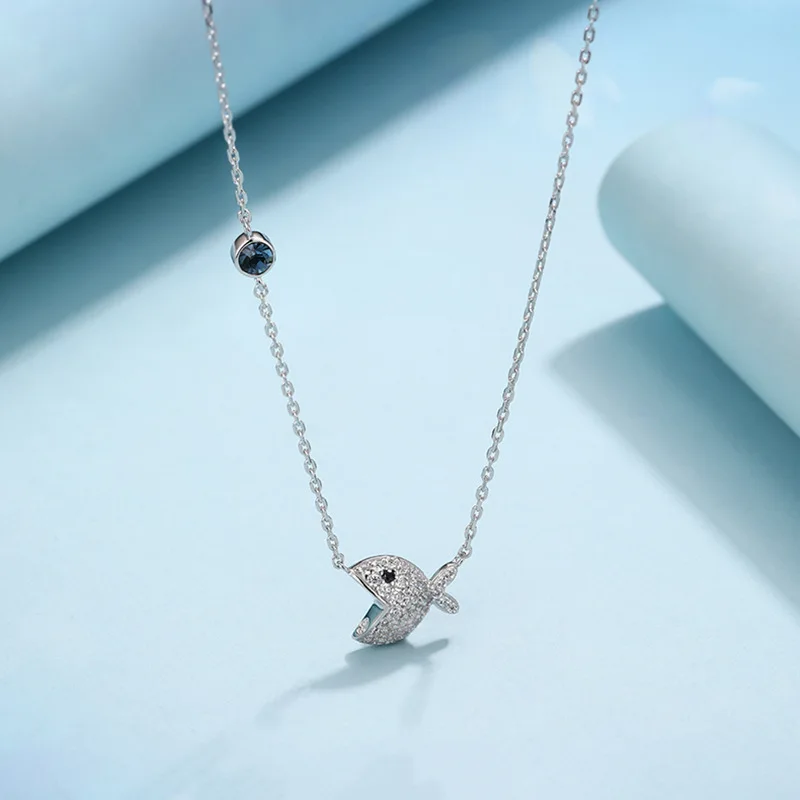 

NPKDS Women Girls Cute Fish 925 Sterling Silver Pendant Necklace Shiny Zircon Setting Chain Choker Necklaces Fine Jewelry Gift