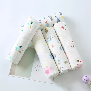 

120 * 120cm Cotton Blankets Cartoon Patterns Multi-use Newborn Swaddle Muslin Infant Gauze Bath Towel Baby Wrap