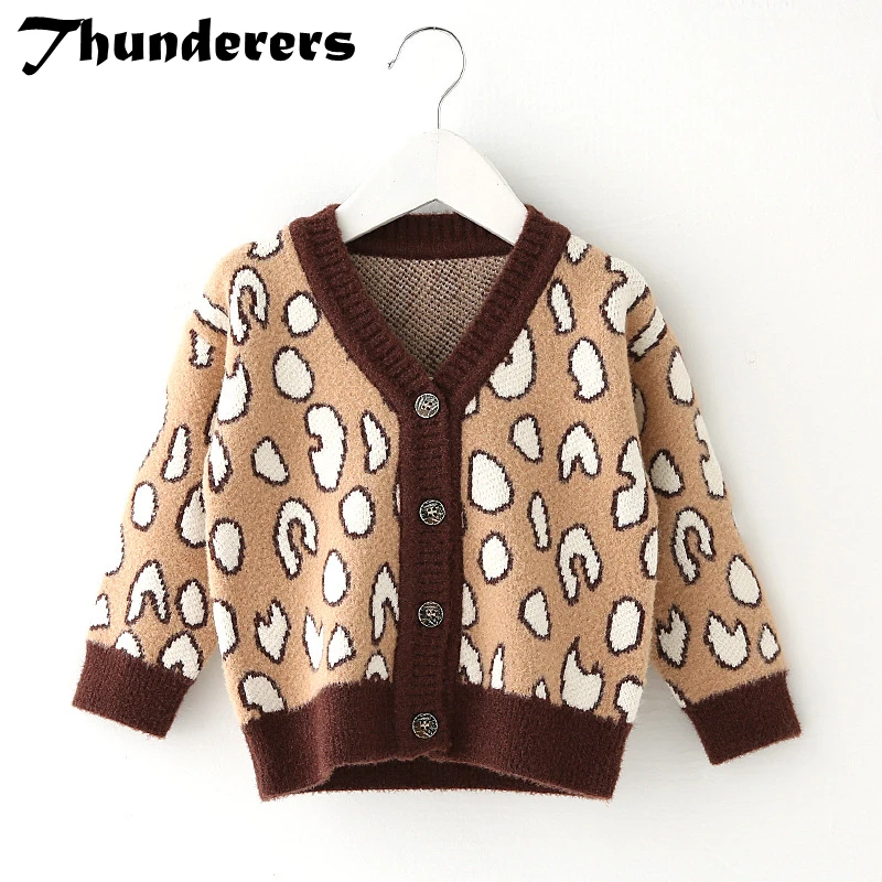 

Thunderers Spring Autumn Kids Sweater For Girl Boy Printed Leopard Knitting Children Cardigan Casual Toddler Baby Clothes 18M-5Y