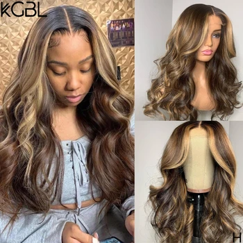 

KGBL 360 Colored Wave 8”-24" Lace Frontal Human Hair Wigs 250 Density Middle Ratio Brazilian Non-Remy Human Hair Wig For Women