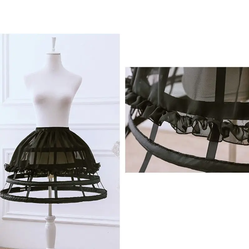 Lolita Petticoat Womens Hollow Out Birdcage 4 Hoops Pleated Ruffles Underskirt petticoat skirt petticoat underskirt