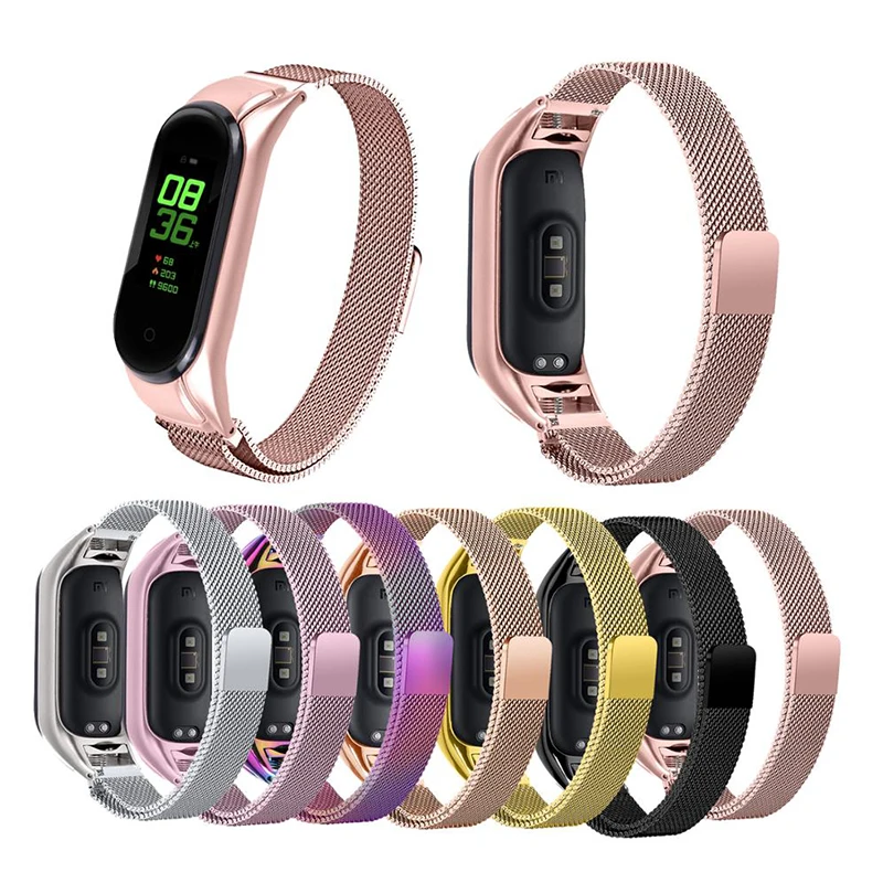 Новый магнитный металлический браслет из нержавеющей стали для Xiaomi Mi Band 5 4 3