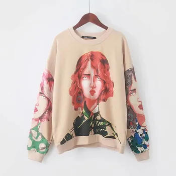 

Summer 2020 new printed ladies sweatshirt O-neck long sleeve pullover knitted oversized hoodie sweatshirt