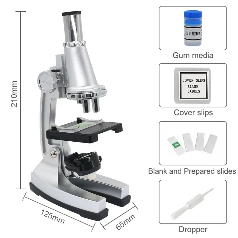 Monocular Microscope 300X Portable Educational Microscope for Children Kids Students Gift Toy Tool with LED + Reflecting Mirror