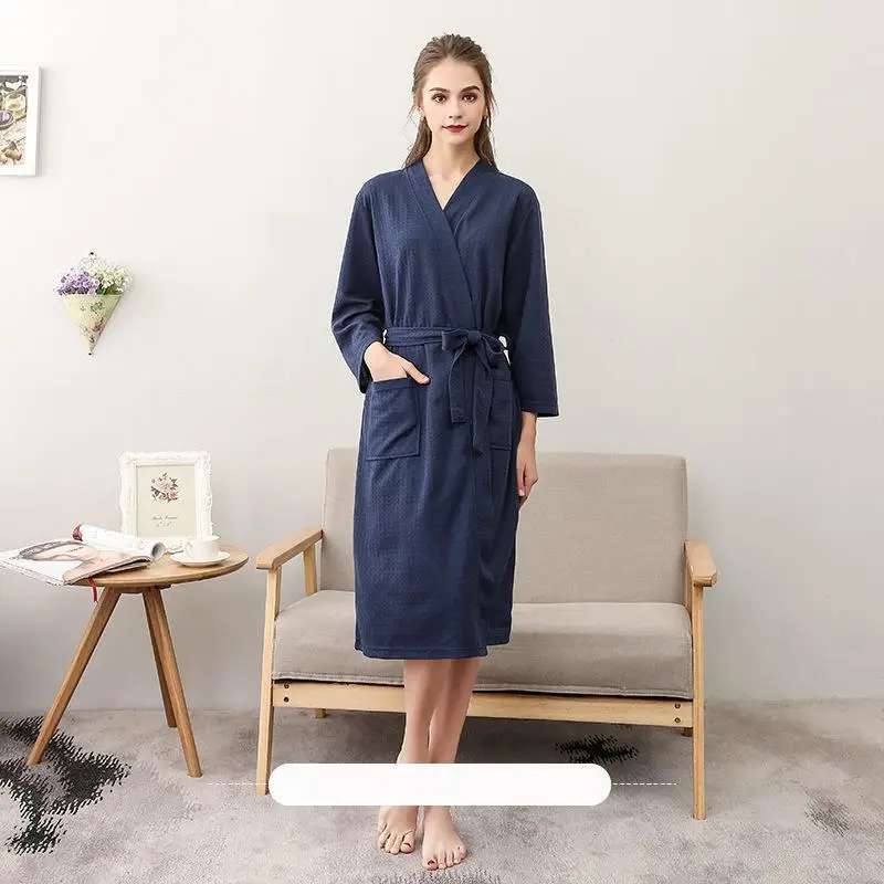 Lovers Knee-length Home Dressing Gown Spring And Autumn Sleepwear Casual Belt Nightgown Full Sleeve Robe Kimono Bathrobe Gown - Цвет: Women3