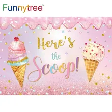 

Funnytree Here's the Scoop Pink Baby Shower Birthday Party Girl Newborn Backdrop Ice Cream Dessert Banner Decoration Background