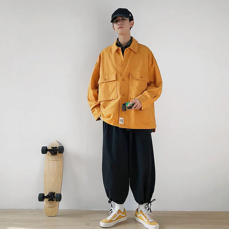 

Men Loose Casual Cargo Jacket Male Streetwear Hip Hop Fashion Shirt Style Coat Spring Autumn Outerwear Plus Size M-5XL