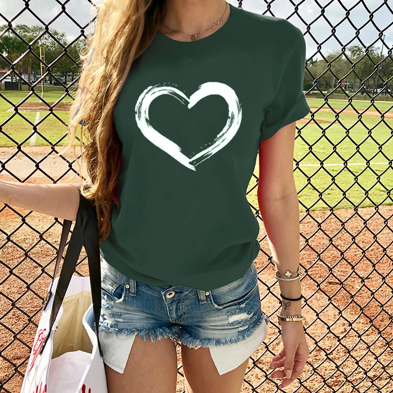 2020 New Hearts Women T-shirts Casual Harajuku Love Printed Tops Tee Summer Female T Shirt Short Sleeve For Women Clothing