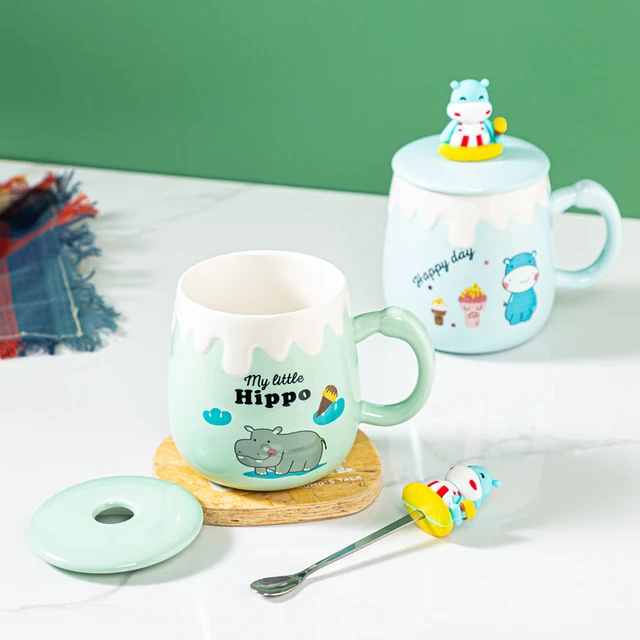 Creative Relief Ceramic Mug With Lid Spoon Cute Cartoon Animal Coffee Cup  Kids Large Capacity Milk Tea Breakfast Cups Tableware - AliExpress
