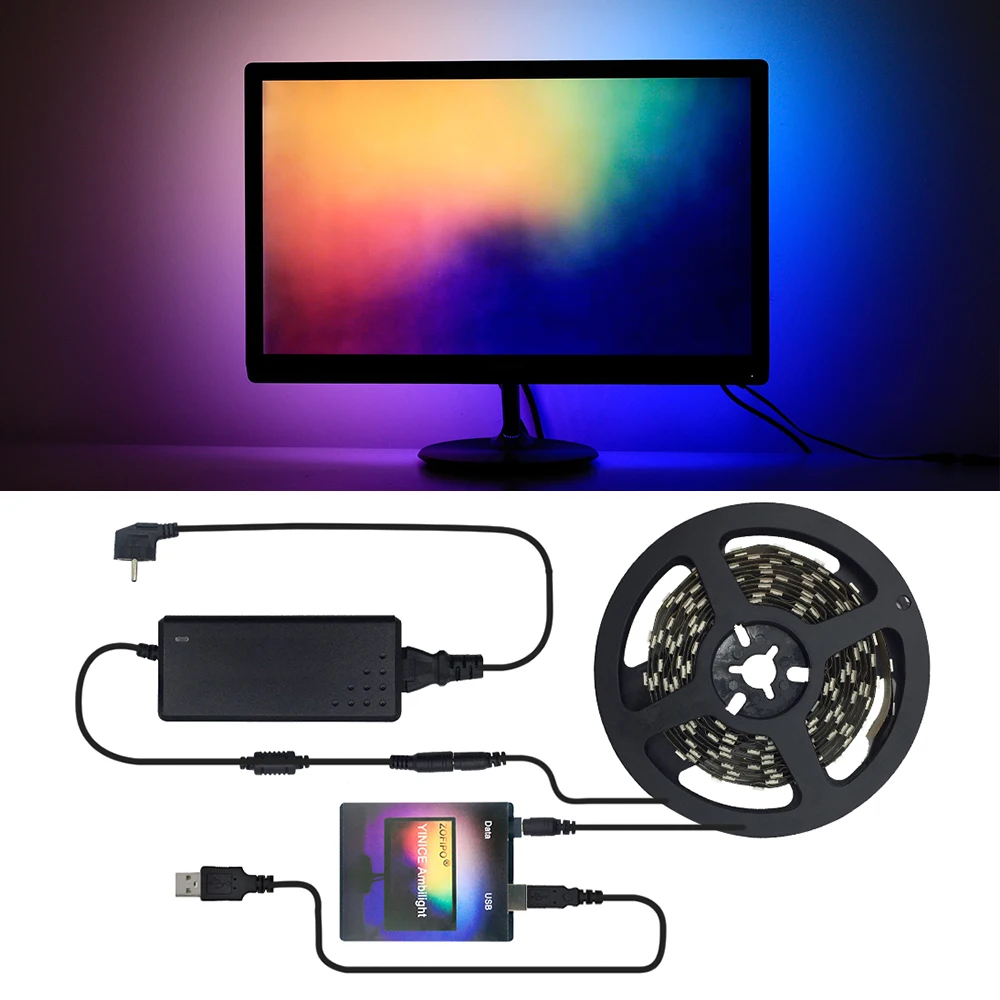 Ambi светильник комплект USB Светодиодная лента светильник 5050 RGB цвет мечты для HDTV Настольный ПК экран фоновый светильник ing лента 2 м 3 м 4 м 5 м полный комплект