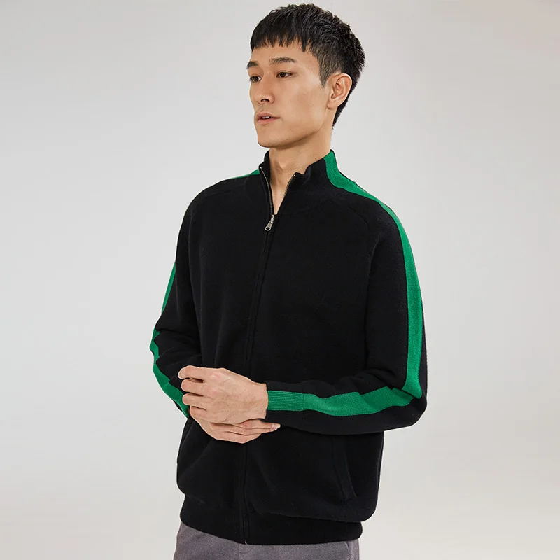 

Shepherd Legend100%Wool New Male Cardigan Black White Stripes Pure Cashmere Zipper Lapel Cardigan Comfortable Handsome Jacket