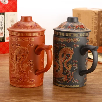 

Water Cup Dragon Pattern Tea Accessories Purple Sand Drinkware Kung Fu Tea Black/Red 400ML China Ceramic Tea Mug Cup Bowl