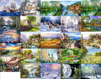 

Snowing senenery 5 Needlework,Sets For full Embroidery kits,Home decor 14/18/28ct /11ct white canvas,Dmc,Diy,Cross stitch